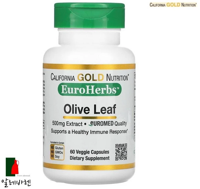 CGN 캘리포니아골드뉴트리션 올리브 잎 추출물 500mg 60 정 베지 캡슐 유로 허브 Olive Leaf Extract Euro Herbs, 1개, 60정 - 쿠팡