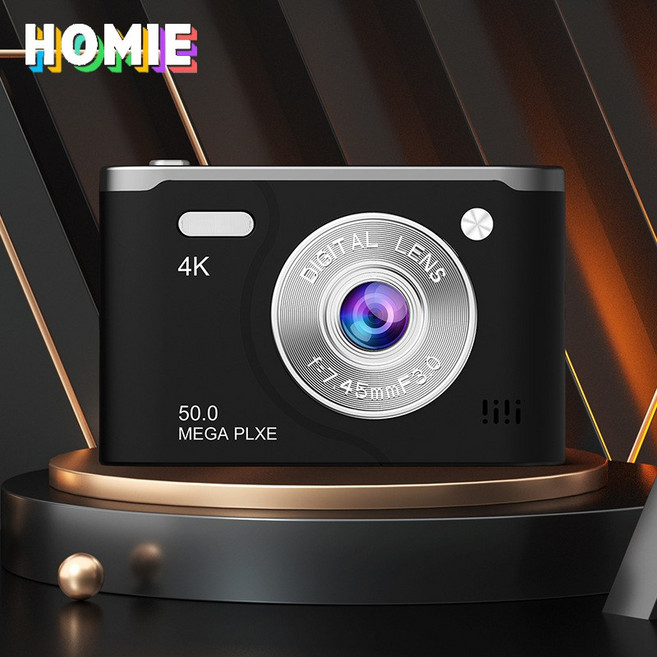 HOMIE 디지털카메라 6400W 픽셀 카메라 2.4인치 고화질 화면 빈티지카메라 64GB 여행용, 블랙