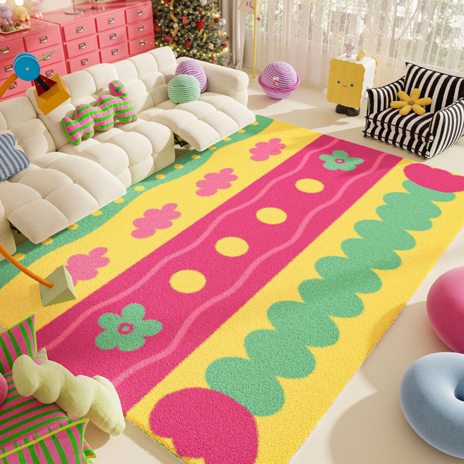 격자 무늬 리본 모조 캐시미어 카펫 가정용 귀여운 거실 소파 미끄럼 방지 방오 티 테이블 매트 침실 침대 옆 담요