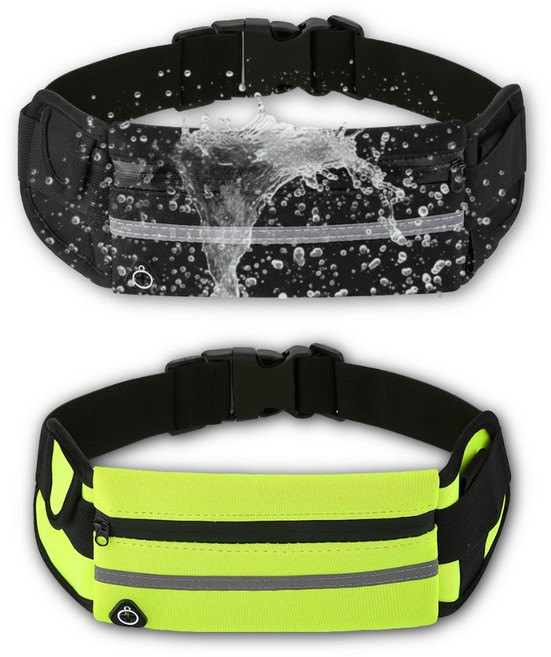 [밀착핏] 루바노 러닝 벨트 초경량 방수, 2개, 매트 블랙+라임 네온