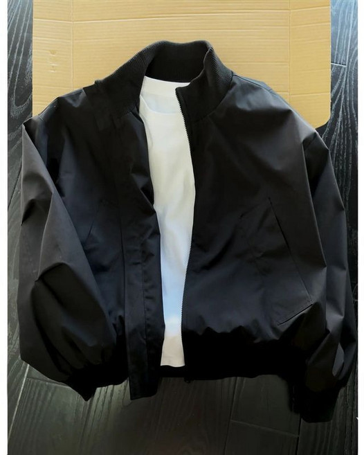 男士美式Bomber飛行員夾克外套 早秋季廓形短款高街棒球服