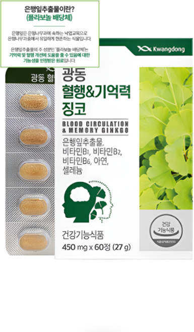 중장년 시니어 혈행개선 수족냉증 뇌건강도움 징코영양제 은행잎추출물, 1박스, 60정
