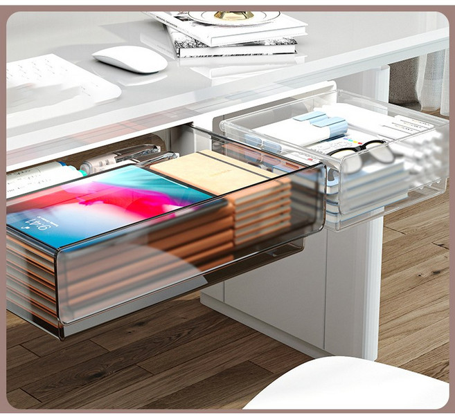 비바셀 부착식 히든 서랍 사무실 붙이는 책상밑 슬라이딩 언더 정리, 그레이
