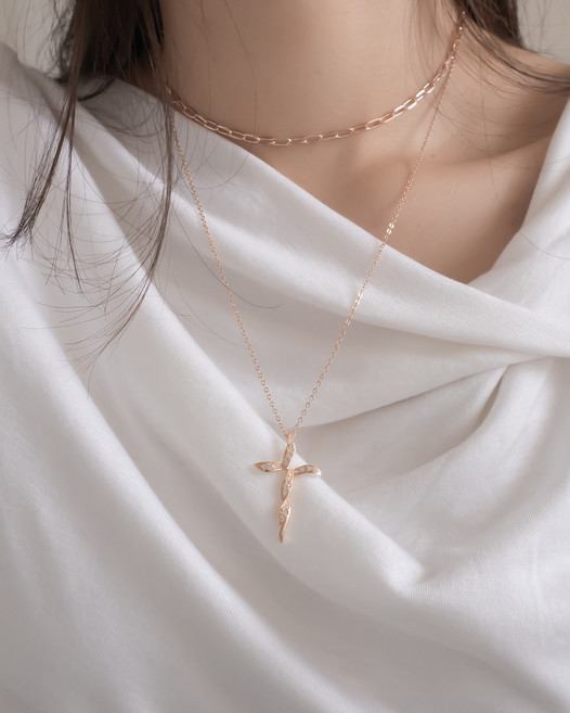 모두디자이너 실버925 크로스 큐빅 트위스트 꼬임 십자가 슬림 체인 롱 목걸이 04