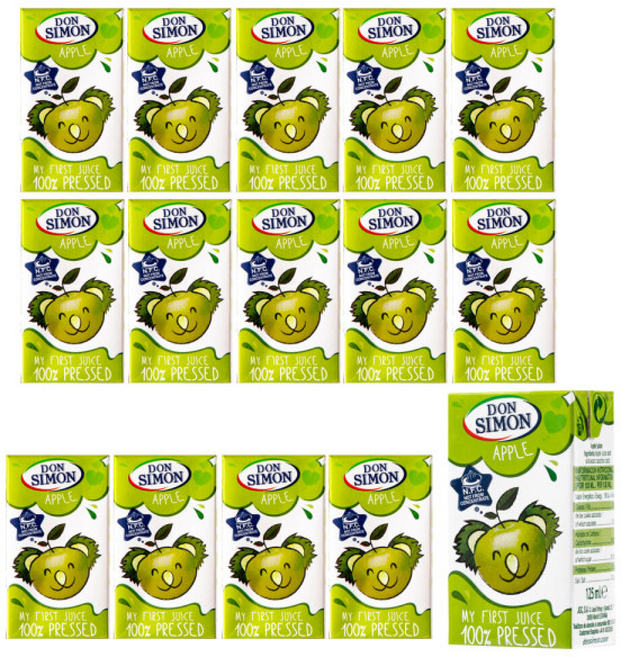 돈시몬 착즙 사과 주스 () 어린이음료수 스페인산 100% 착즙 주스, 1개, 125ml