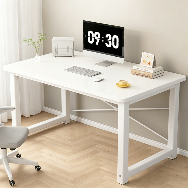 kurua 튼튼한 다용도 1인용 컴퓨터 책상 원각 안전 테이블, 흰색