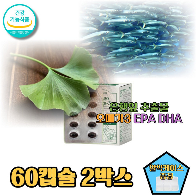 노년층 부모님 기억력 인지기능 혈행개선제 징코플러스 오메가3효능 은행추출물 은행잎추출물 징코빌로바 혈행개선영양제, 2박스, 60정