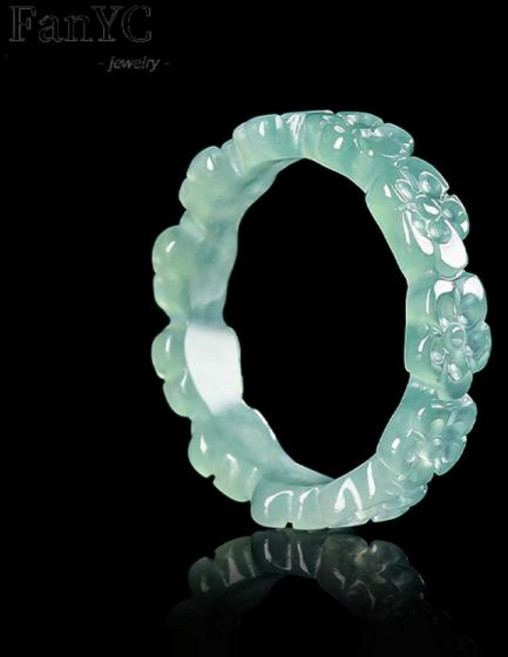 옥반지 비취 반지 탄생석 원석 천연 옥 가락지 한복 경옥 블루 워터 복숭아 꽃 스톤 커플의 보석 선물