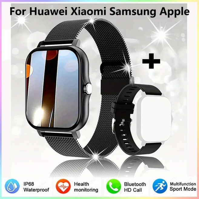 남성 여성을위한 스마트 시계 선물 터치 스크린 스포츠 블루투스 통화 디지털 Smartwatch 손목 새로운, Black Mesh Belt