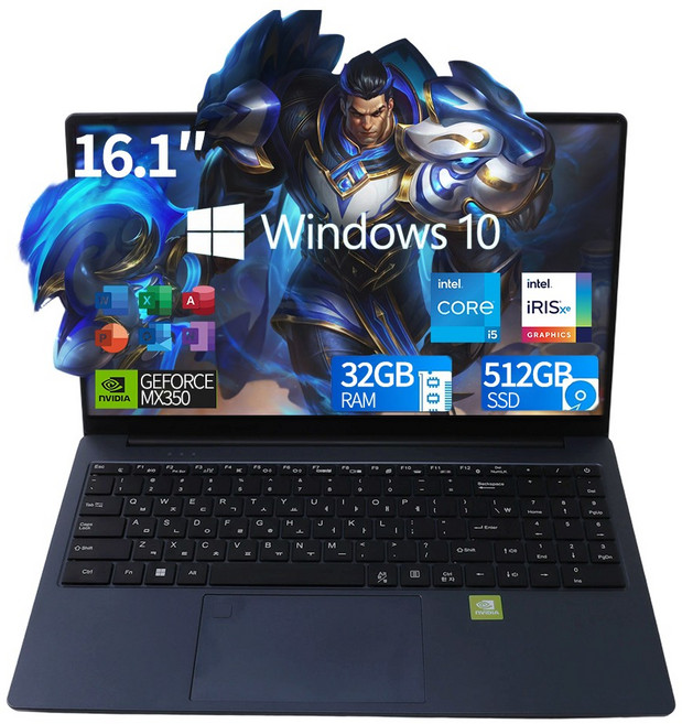 16.1인치 게이밍 노트북 32GB 512GB Intel Core i5-1240P 독립형 NVIDIA Geforce MX350/MX330 WIN10 시스템 백라이트 키보드, 베스트셀러 트렌드 블루