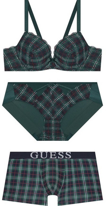 [백화점매장출고] 게스언더웨어 홀리데이 글렌체크 와이어 커플속옷세트DWBRB11CC