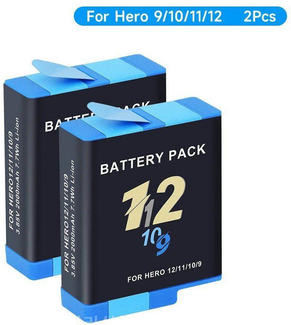 PALO 카메라 배터리 고프로 히어로 9 10 11 12 용 2000mAh 충전식 배터리 3 슬롯 스마트 충전기 보관함, 6) 2pcs battery, 1개