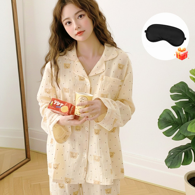 MIVONA 여성 잠옷 세트 긴팔 카라 파자마 부드러운 귀여운 홈웨어