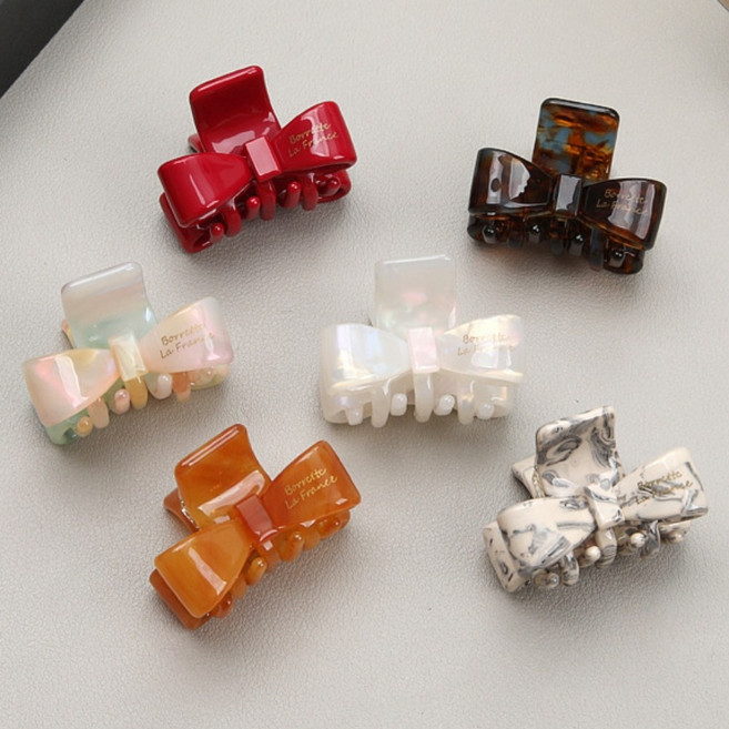 라키샵 프랑스 미니 마블 자개 미니 리본 헤어 집게핀 앞 머리핀 옆머리 포인트 반묶음 프렌치