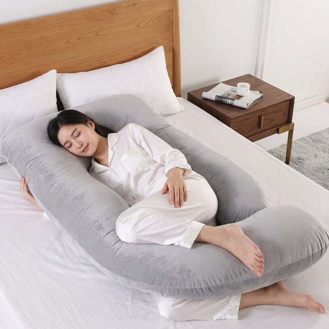 냉감 바디필로우 G형 인체공학 안고자는 긴베개 롱쿠션 순면 쿠션, 크리스탈 벨벳-그레이