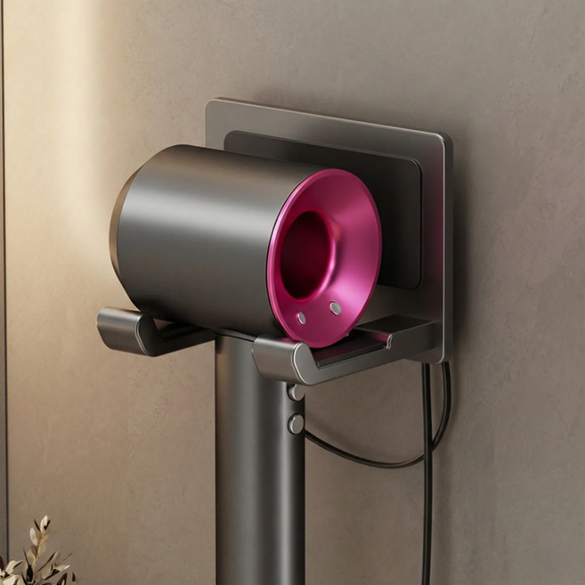 온트리 무타공 드라이기 거치대, 메탈그레이, 1개