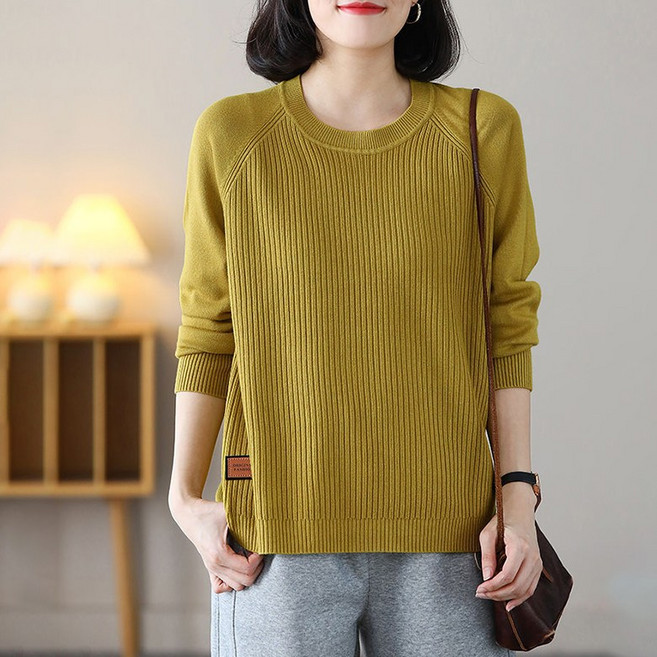 따봉오빠 여성 루즈 니트 웨어 라운드 넥 캐주얼 긴팔티 RDB1633