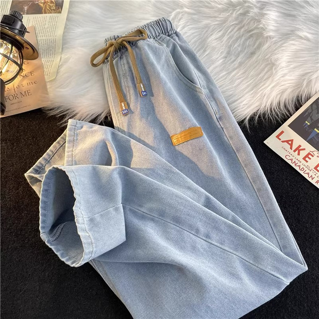 ANYOU 남성 와이드 데님 팬츠 루즈핏 팬츠 트렌디 코디