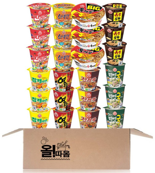 오뚜기 소컵라면 8종 24입 기획세트 6호 (참깨라면3+진라면매운맛3+열라면3+스낵면3+진짬뽕3+빅육개장3+쇠고기미역국라면3+유부우동3), 1박스