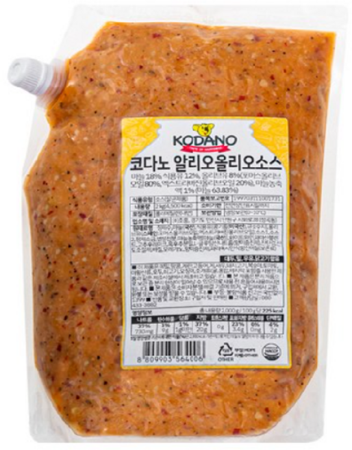 코다노 알리오올리오 소스 2kg 파스타 오일 스파게티, 1개