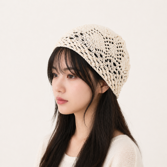 펀칭 니트 여름 두건 여성 숏 비니 모자