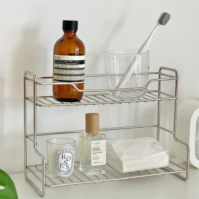 이지몰 2단 스텐 수납 선반 주방 욕실 다용도 정리대, 실버, 1개
