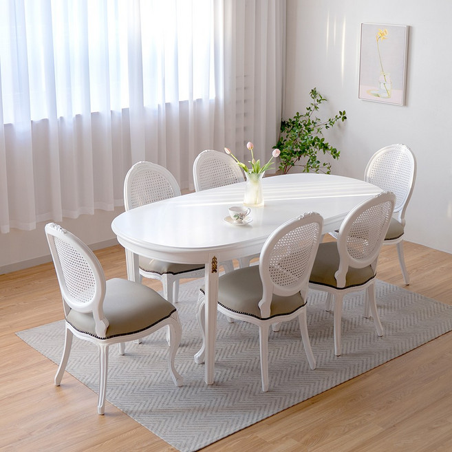 크램드 프렌치 엔틱 6인용 원목 식탁세트 아이린의자, 추가안함, 크램드식탁+의자6