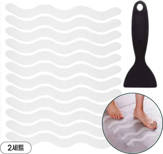 인밸 욕실타일용 S자형 미끄럼방지스티커 18개입 + 스크래퍼, 2세트