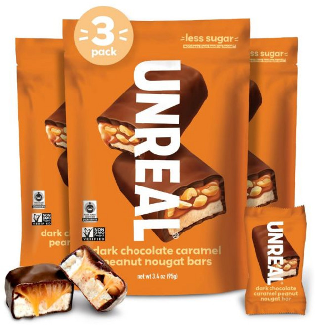 카라멜 UNREAL 다크 초콜릿 땅콩 누가 바 1봉지 70% 유기농 재료 공정 거래 비변형 옥수수 시럽 없음 설탕 알코올 대두 3.4온스, 1개