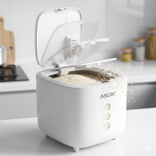 진통미 원터치 완벽밀폐 진공 쌀통, 1개, 화이트