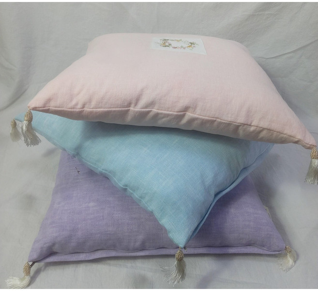 안나홈 린넨 피그먼트 바이오워싱 방석커버, 핑크(옐로우 리스)