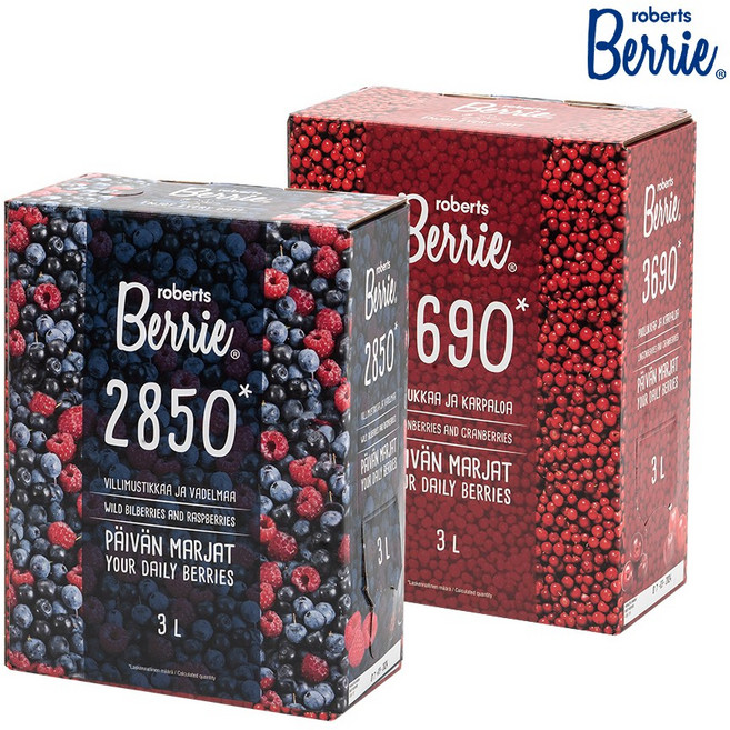 로버츠베리에 야생 빌베리 & 라즈베리 주스 3L 디스펜서 + 야생 링곤베리 & 크랜베리 주스 3L 디스펜서, 2개