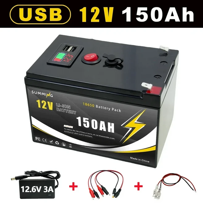 리튬 12V 200Ah LiFePO4 딥 4000+사이클 배터리 조명 파워 휠 태양광/풍력 소형 UPS️용 충전식