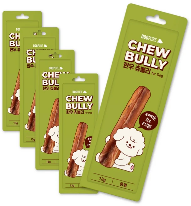 도그퓨어 한우 츄불리 중형 강아지간식 불리스틱 우신, 5개, 13g - 쿠팡