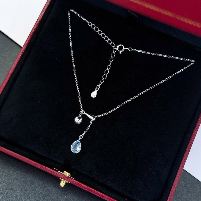 오누이디스플레이 실버 925 블루 물방울 은볼 레이어드 은목걸이