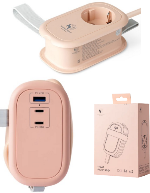 고용량 멀티탭 4000W 16A USB C타입 PD 30W 휴대용 큐브형 MPG ART03, 2개, 올드 핑크, 1m