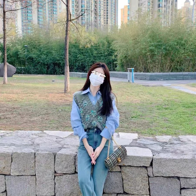 여성 레이어드 셔츠 조끼 투피스 프렌치 스타일 니트 베스트 셔츠 세트 여성 투피스 봄 가을 패션 LT