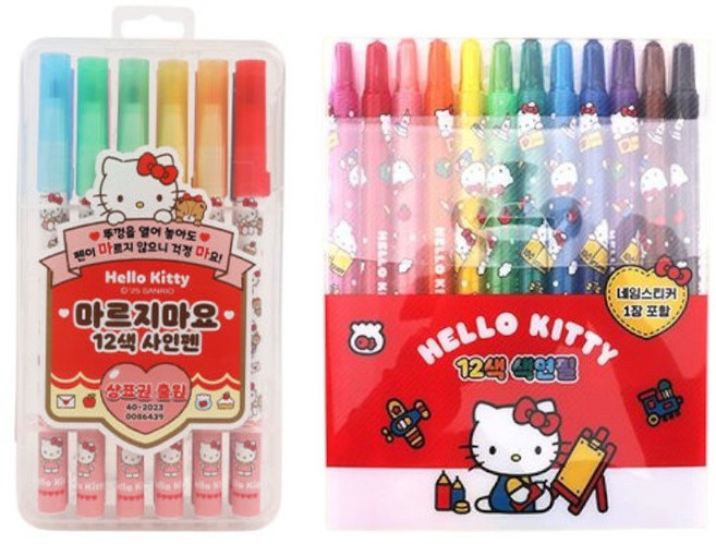 산리오 헬로키티 12색 색연필 + 12색 사인펜 세트, 1세트