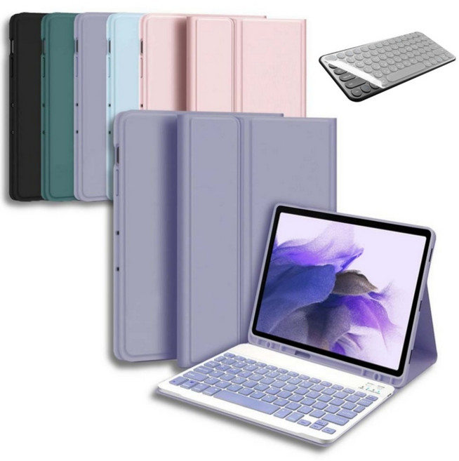 갤럭시탭 S7 FE 12.4인치 호환 블루투스 키보드 S펜수납 케이스 북커버 SM-T733N T735N T736N 아이친구, 검정, 1개