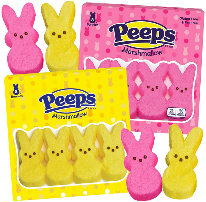 마시멜로 핍스 핑크 및 옐로우 부활절 토끼 8개입 (2개 팩) Marshmallow Peeps Pink and Yellow Easter Bunnies 8 ct (Pack of 2), 2개, 1g