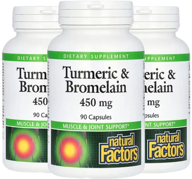 Natural Factors 내추럴 팩터스 강황 브로멜라인 450mg Turmeric Bromelain, 90정, 3개 - 쿠팡