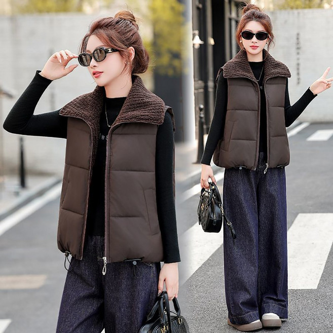 ROYALBELLE 여성 니트카라 포근 따뜻한 하이넥 데일리 숏패딩 웜 무드 조끼 U01120124