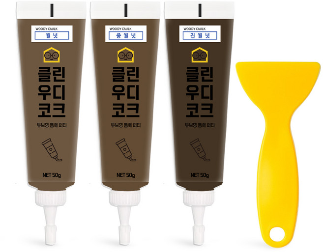 철물팩토리 퍼티 우디코크 마루바닥보수 메꾸미 보수제, 월넛+중월넛+진월넛+PVC헤라, 1개
