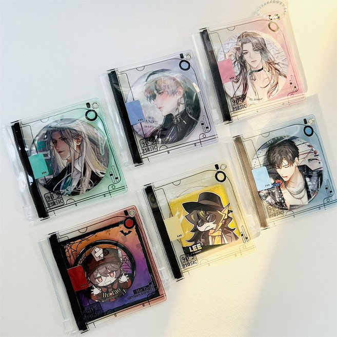 키키더꾸 투명 PVC 파우치 CD 디스플레이 디자인 뱃지 수납 가방 꾸미기 볼체인 키링, 1개, 핑크