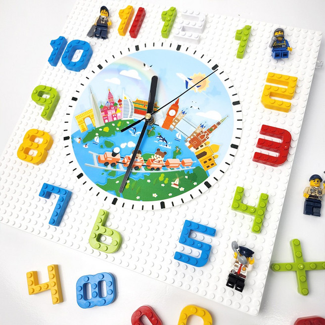 나만의 시계 글자블럭 교육용 야광 벽시계 레고호환 저소음 시계만들기, 추가 옵션, 숫자블럭 지퍼형(17pcs), 화이트, 1개