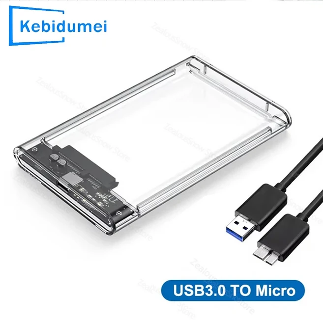 2.5인치 외장 HDD 케이스 투명 하드 드라이브 인클로저 고속 5Gbps USB to 마이크로 타입-C SATA SSD 어댑, 02 Micro-B to USB3.0 Tr, 01 China Mainland