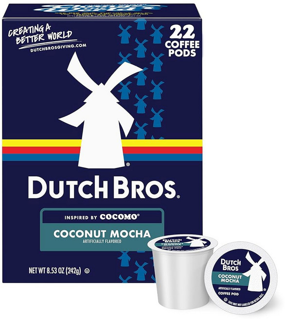 Dutch Bros 다크 마피아 1인용 커피 큐리그 브루어용 포드 로스트 22개 K컵, Coconut Mocha, 1 Count (Pack of 32), 더치, 242g, 1