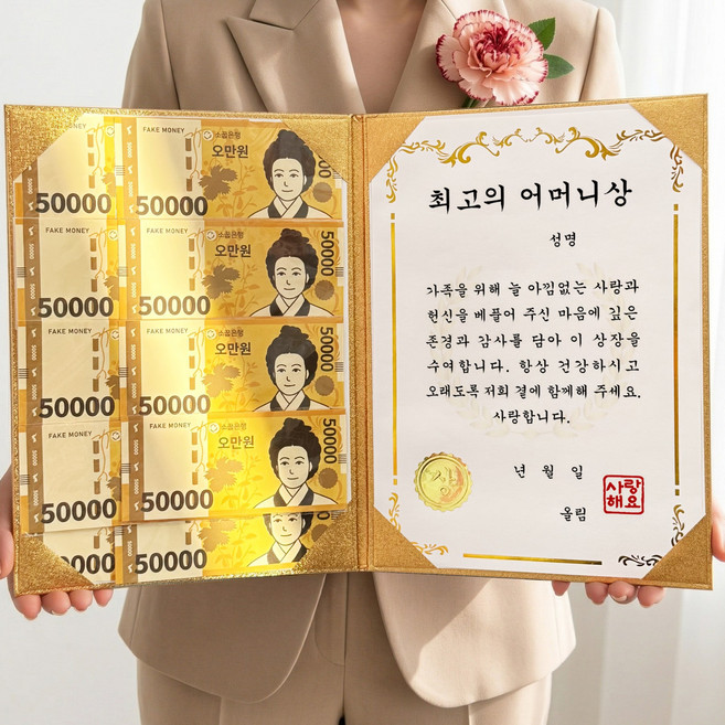 로나파티 부모님 용돈박스 감사 어버이날 생신 선물, 최고의 어머니상