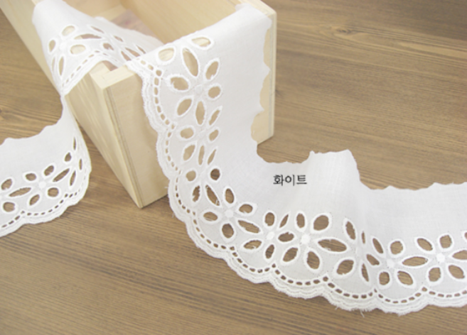 릴리패브릭 면레이스]태피터국화-화이트 (L04885), 1개