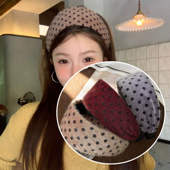 ZMBIRD 3종세트 따뜻한 도트 와이드 헤어밴드 H1933